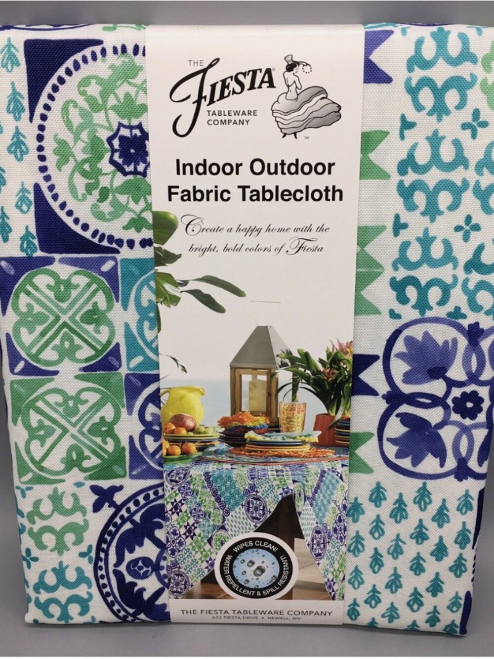 Fiesta Geometric Tablecloth Indoor Outdoor Turquoise Blue Green Summer 60x102